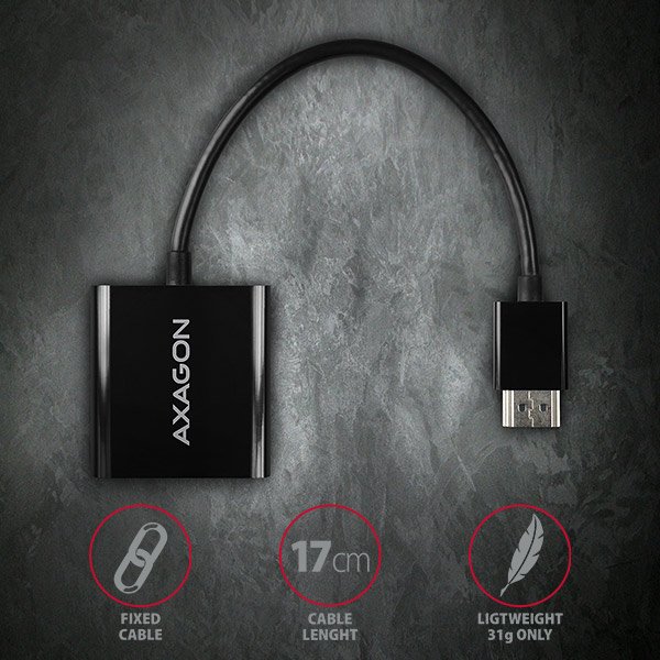 AXAGON RVH-VGAN, HDMI -> VGA redukce /  adaptér, FullHD, audio výstup, micro USB nap. konektor - obrázek č. 6