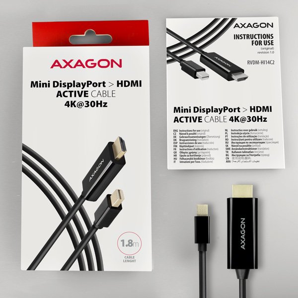AXAGON RVDM-HI14C2, Mini DisplayPort -> HDMI 1.4 redukce /  kabel 1.8 m, 4K/ 30Hz - obrázek č. 5