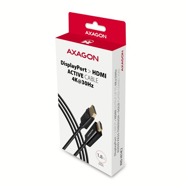 AXAGON RVD-HI14C2, DisplayPort -> HDMI 1.4 redukce /  kabel 1.8m, 4K/ 30Hz - obrázek č. 6