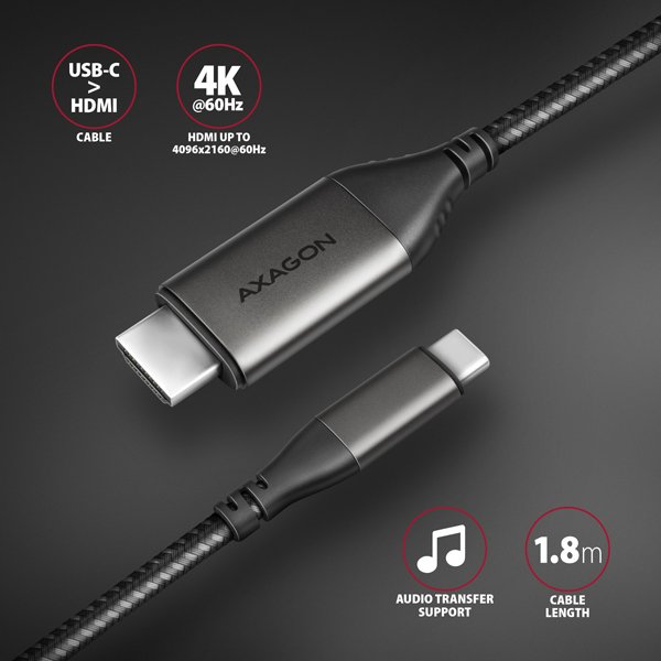 AXAGON RVC-HI2MC, USB-C -> HDMI 2.0a redukce /  kabel 1.8m, 4K/ 60Hz HDR10 - obrázek č. 1