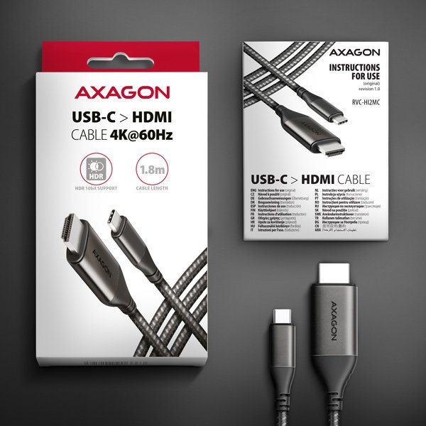 AXAGON RVC-HI2MC, USB-C -> HDMI 2.0a redukce /  kabel 1.8m, 4K/ 60Hz HDR10 - obrázek č. 8