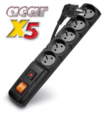 Rozvodný panel ACAR X5/ 3m 5x220V černý+přep.ochr. - obrázek produktu
