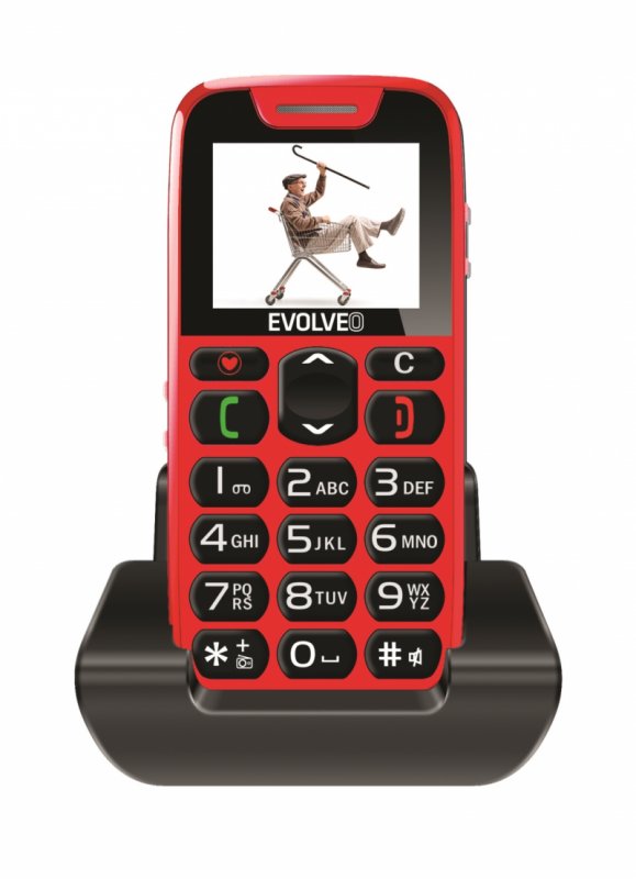 EVOLVEO EasyPhone, mobilní telefon pro seniory s nabíjecím stojánkem (červená barva) - obrázek produktu