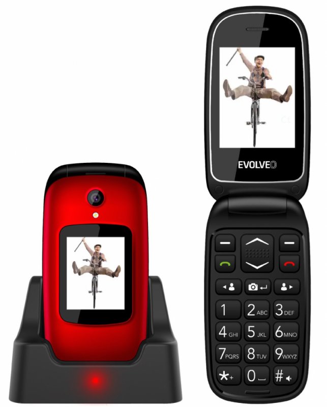 EVOLVEO EasyPhone FD, mobilní telefon pro seniory s nabíjecím stojánkem (červená barva) - obrázek produktu