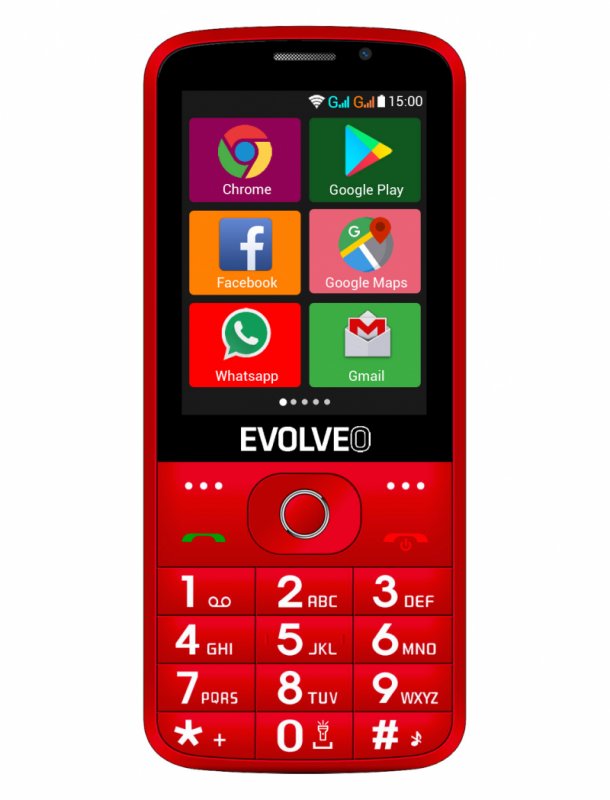 EVOLVEO EasyPhone AD, chytrý mobilní telefon pro seniory s nabíjecím stojánkem (červená barva) - obrázek produktu