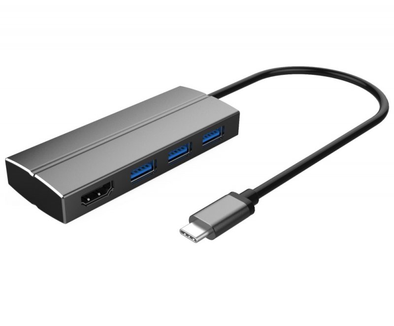 PremiumCord Adaptér USB 3.1 Type-C male na HDMI female + 3x USB 3.0, aluminum - obrázek produktu