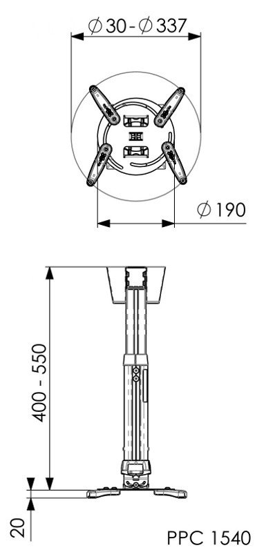 Teleskopický držák projektoru Vogel`s PPC 1540, 40-55cm, bílý - obrázek č. 1