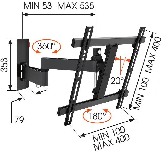 LCD rameno Vogel´s W53070, 32-55", 3 klouby, černé - obrázek č. 3