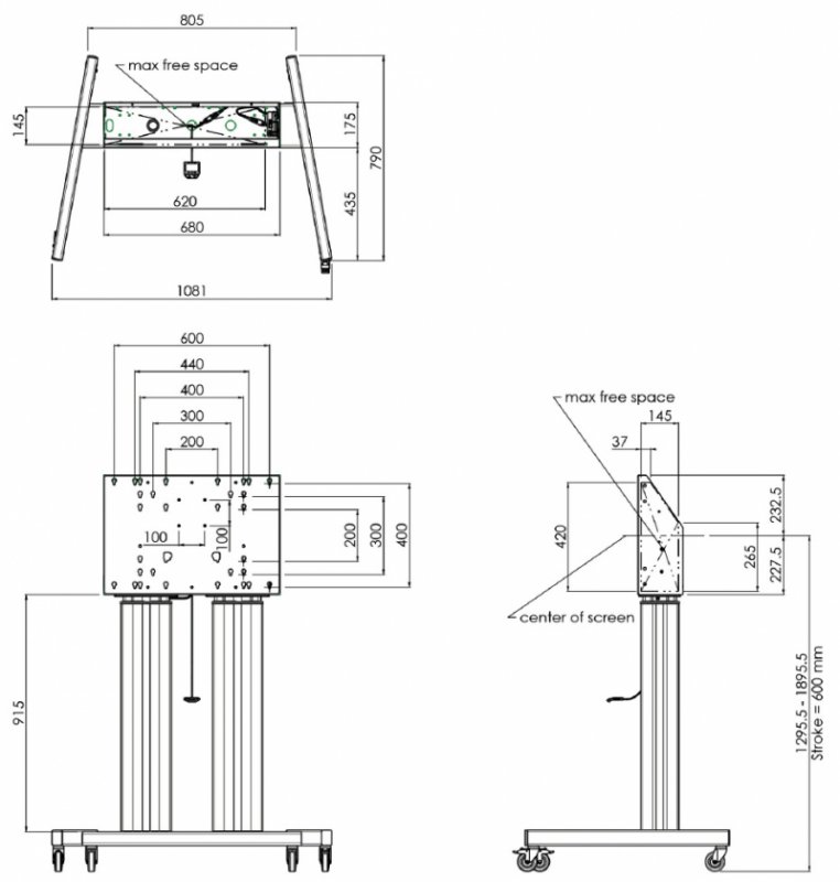 SMMS 062.7105 dvojitý elektrický lift 98", 160 kg, 1295-1895 mm, černý - obrázek č. 4
