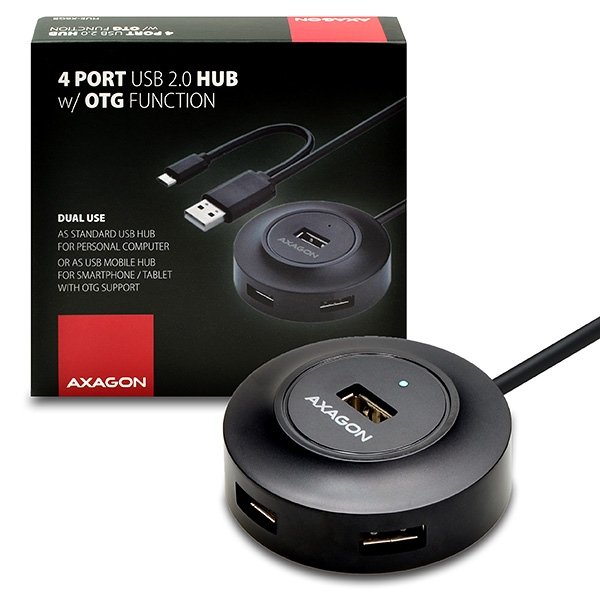AXAGON HUE-X6GB, 4x USB2.0 hub, 80cm kabel + micro USB OTG, černý - obrázek produktu