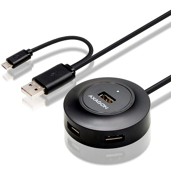 AXAGON HUE-X6GB, 4x USB2.0 hub, 80cm kabel + micro USB OTG, černý - obrázek č. 1