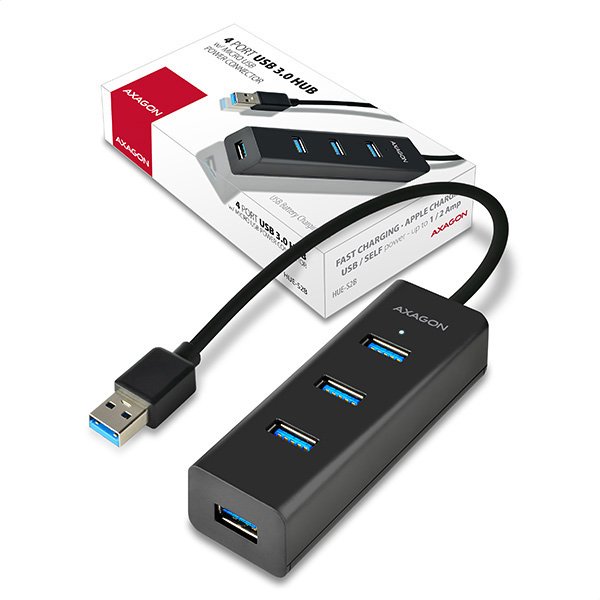 AXAGON HUE-S2B, 4x USB 3.0 CHARGING hub, micro USB nap. konektor, kabel USB-A 30cm - obrázek produktu