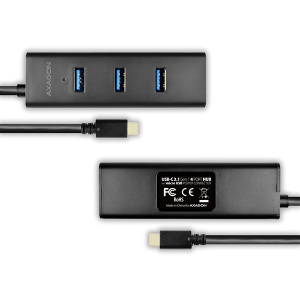 AXAGON HUE-S2C, 4x USB 3.0 CHARGING hub, micro USB nap. konektor, kabel USB-C 40cm - obrázek č. 6