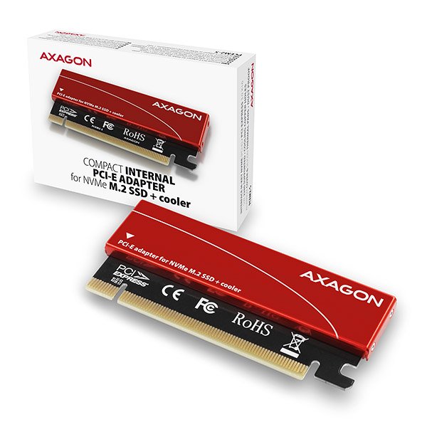 AXAGON PCEM2-S, PCIe x16 - M.2 NVMe M-key slot adaptér, kovový kryt pro pasivní chlazení - obrázek produktu