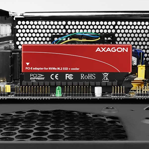 AXAGON PCEM2-S, PCIe x16 - M.2 NVMe M-key slot adaptér, kovový kryt pro pasivní chlazení - obrázek č. 3