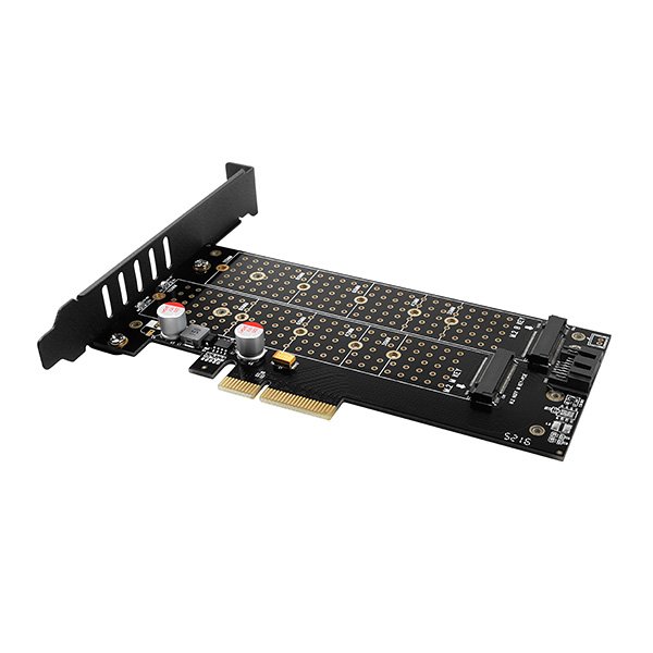 AXAGON PCEM2-DC, PCIe x4 - M.2 NVMe M-key + SATA B-key slot adaptér, chladič, vč. LP - obrázek č. 6