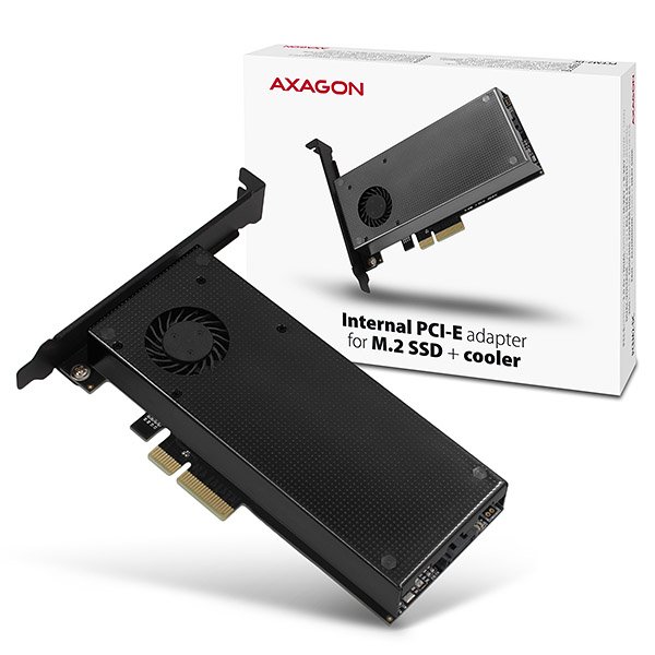 AXAGON PCEM2-DC, PCIe x4 - M.2 NVMe M-key + SATA B-key slot adaptér, chladič, vč. LP - obrázek produktu
