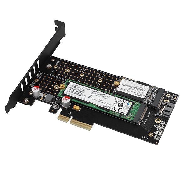 AXAGON PCEM2-DC, PCIe x4 - M.2 NVMe M-key + SATA B-key slot adaptér, chladič, vč. LP - obrázek č. 8