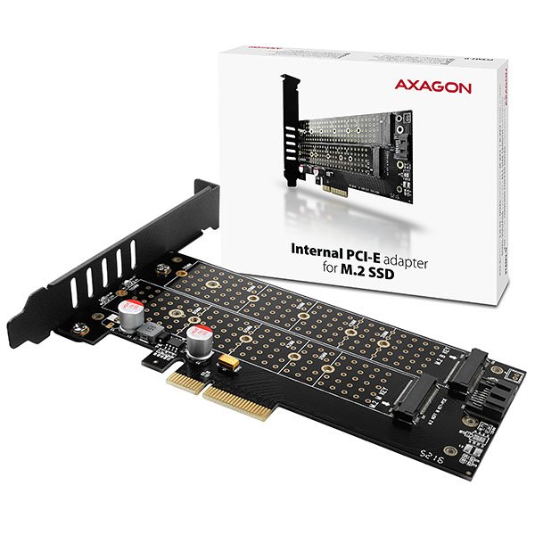 AXAGON PCEM2-D, PCIe x4 - M.2 NVMe M-key + SATA B-key slot adaptér, vč. LP - obrázek produktu