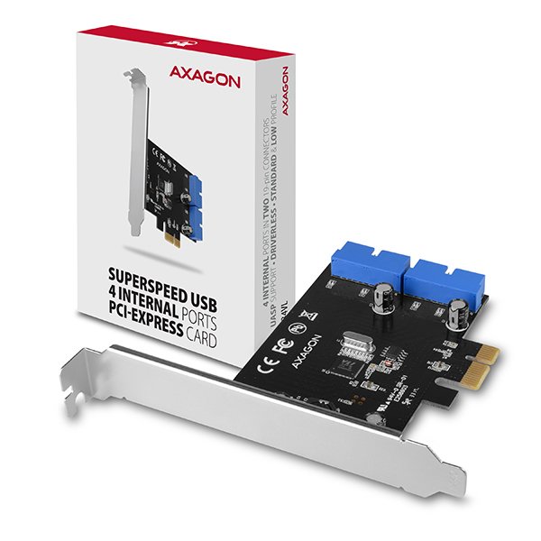 AXAGON PCEU-034VL, PCIe řadič, 2x interní 19-pin USB 3.2 Gen 1 port, 5 Gbps, SP & LP - obrázek produktu