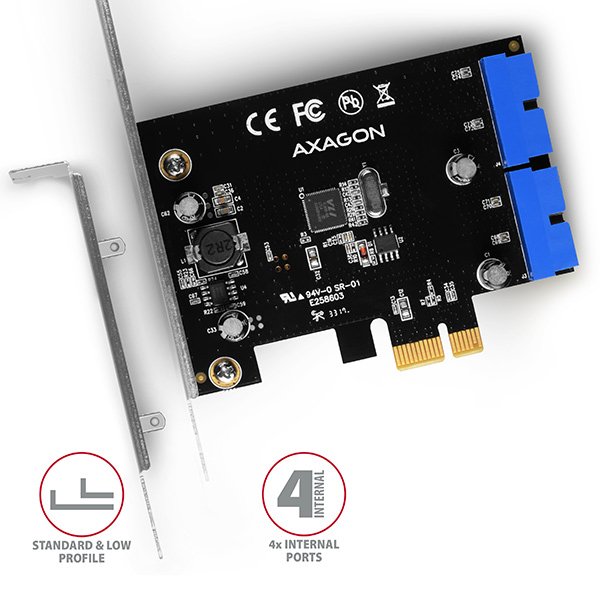AXAGON PCEU-034VL, PCIe řadič, 2x interní 19-pin USB 3.2 Gen 1 port, 5 Gbps, SP & LP - obrázek č. 3