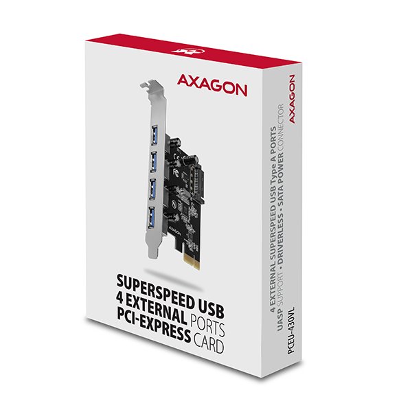 AXAGON PCEU-430VL, PCIe řadič, 4x USB 3.2 Gen 1 port, 5 Gbps, SATA napájení, SP - obrázek č. 6