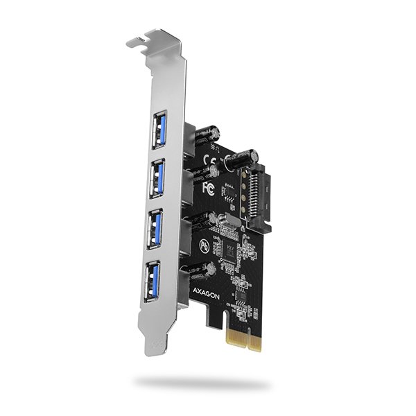 AXAGON PCEU-430VL, PCIe řadič, 4x USB 3.2 Gen 1 port, 5 Gbps, SATA napájení, SP - obrázek č. 1