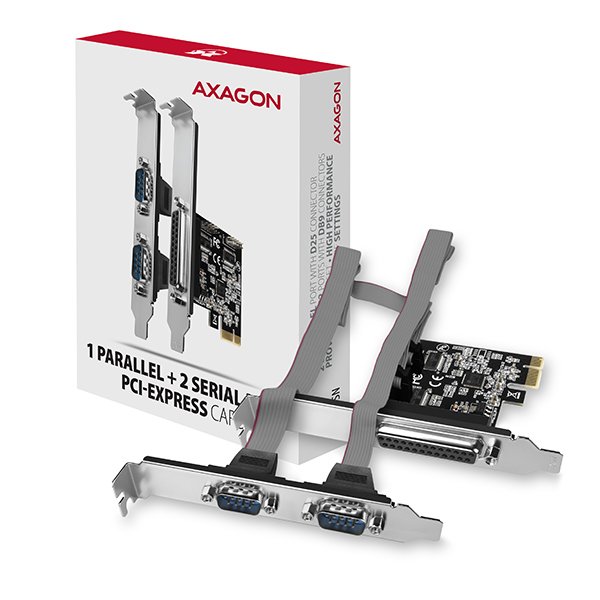 AXAGON PCEA-PSN, PCIe řadič - 1x paralelní (LPT) + 2x sériový port (RS232) 250 kbps, vč. LP - obrázek produktu