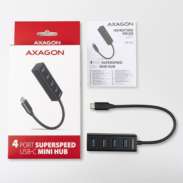 AXAGON HUE-M1C, 4x USB 3.2 Gen 1 MINI hub, kovový, kabel USB-C 20cm - obrázek č. 4