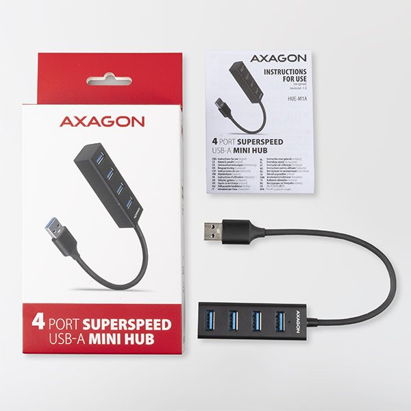 AXAGON HUE-M1A, 4x USB 3.2 Gen 1 MINI hub, kovový, kabel USB-A 20cm - obrázek č. 4