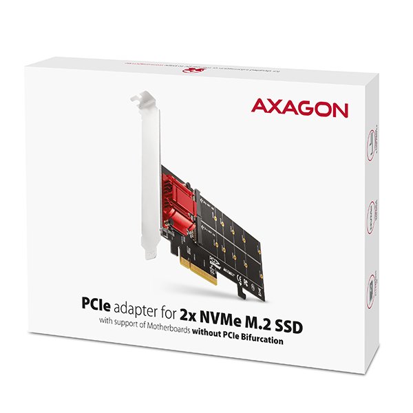 AXAGON PCEM2-ND, PCIe x8 řadič - 2x M.2 NVMe M-key slot, RAID, podpora desek bez bifurkace, vč. LP - obrázek č. 7