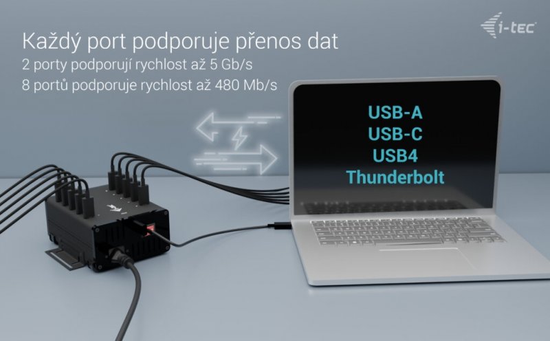 i-tec USB-C/ USB-A Metal Charging + Data HUB, 15W/ port, 10x USB-C, 180W - obrázek č. 4