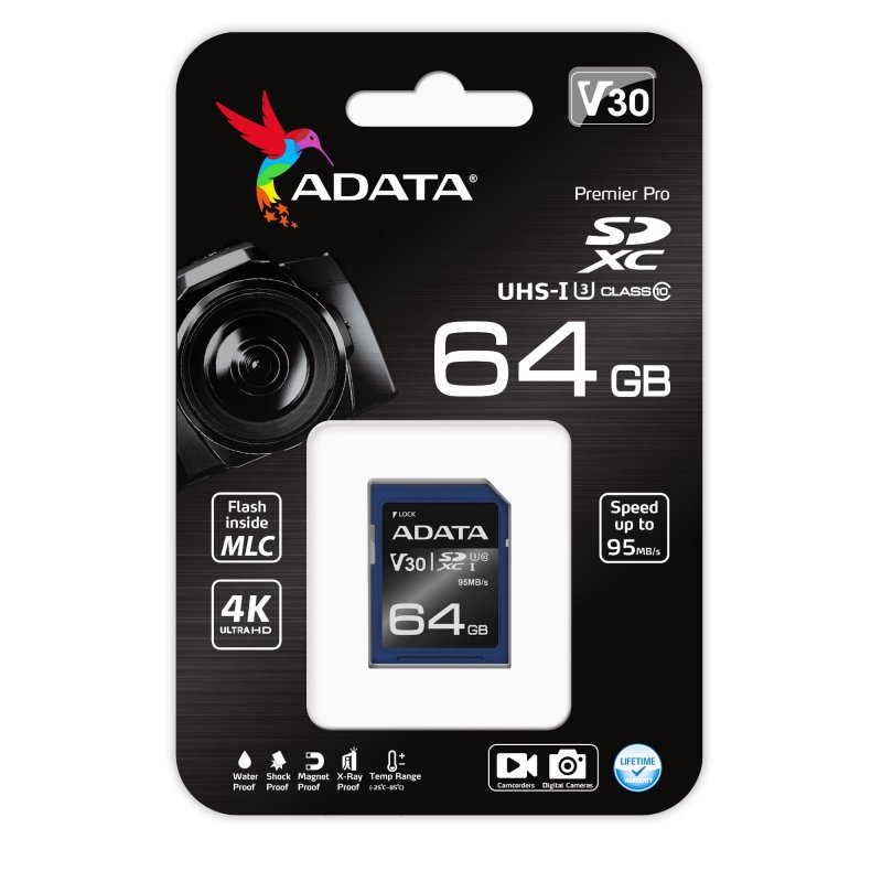 ADATA SDXC 64GB UHS-I U3 V30S 95/ 60MB/ s - obrázek č. 1