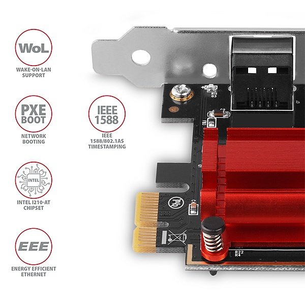 AXAGON PCEE-GIX, PCIe síťová karta - 1x Gigabit Ethernet port (RJ-45), Intel i210AT, PXE, vč. LP - obrázek č. 3