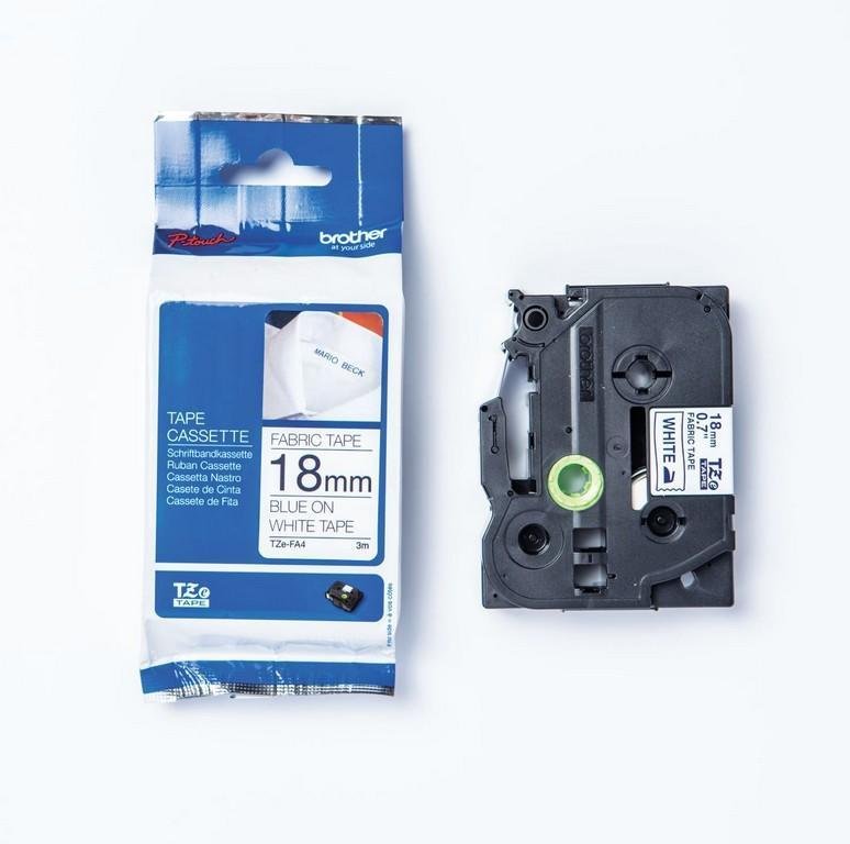 TZE-FA4, bílá /  modrá, 18 mm, zažehlovací páska - obrázek produktu