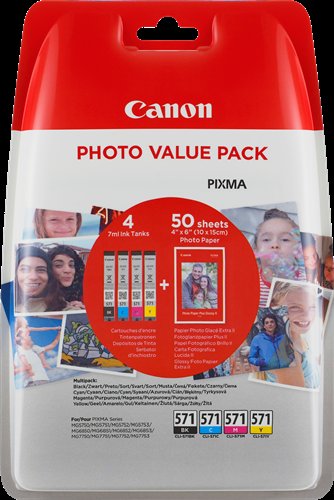 Canon CLI-571 C/ M/ Y/ BK + 50x PP-201 - obrázek produktu