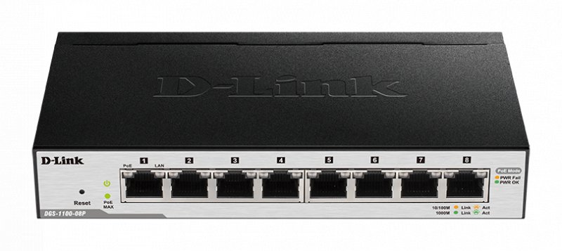 D-Link DGS-1100-08P Smart switch 8xGb PoE+ fanless - obrázek produktu