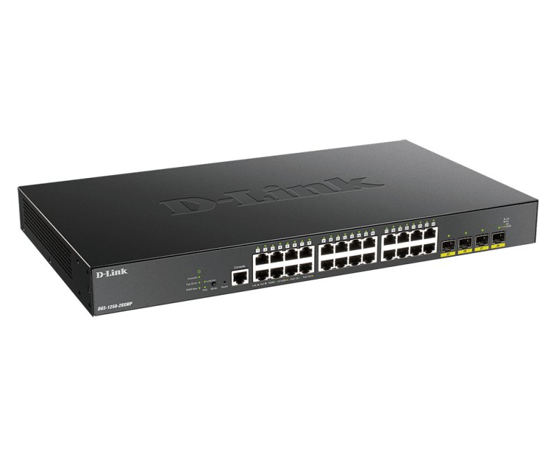 D-Link DGS-1250-28XMP Smart switch 24x Gb PoE+, 4x 1G/ 10G SFP+, 370W - obrázek č. 1