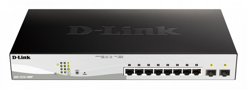 D-Link DGS-1210-10MP L2/ L3 Smart+ PoE switch, 8x GbE PoE+, 2x SFP, PoE 130W, fanless - obrázek produktu