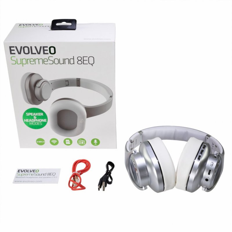 EVOLVEO SupremeSound 8EQ, Bluetooth sluchátka s reproduktorem a ekvalizérem 2v1, stříbrné - obrázek č. 7