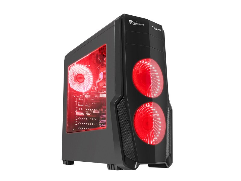 Počítačová skříň Genesis Titan 800 RED MIDI (USB 3.0), 4 ventilátory s červeným podsvícením - obrázek produktu