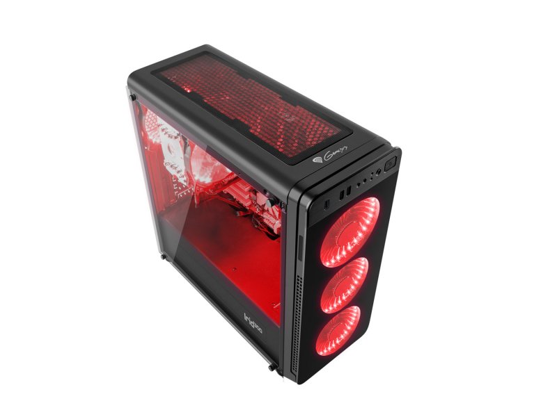Počítačová skříň Genesis IRID 300 RED MIDI (USB 3.0), 4 ventilátory s červeným podsvícením - obrázek č. 3