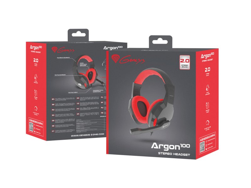 Herní stereo sluchátka Genesis Argon 100,černo-červené, 1x jack 4-pin - obrázek č. 1