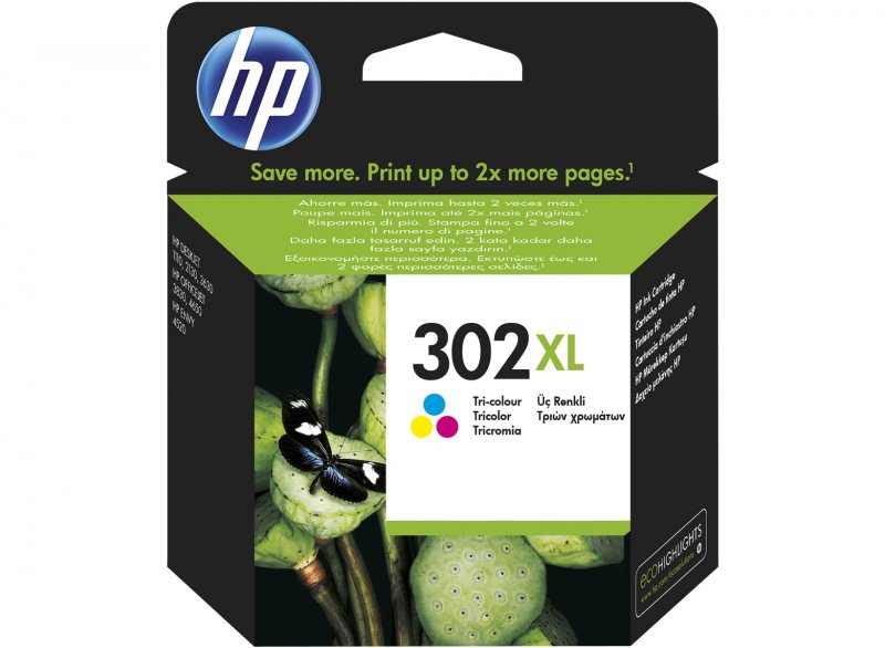 HP 302XL 3barevná kazeta, F6U67AE - obrázek produktu