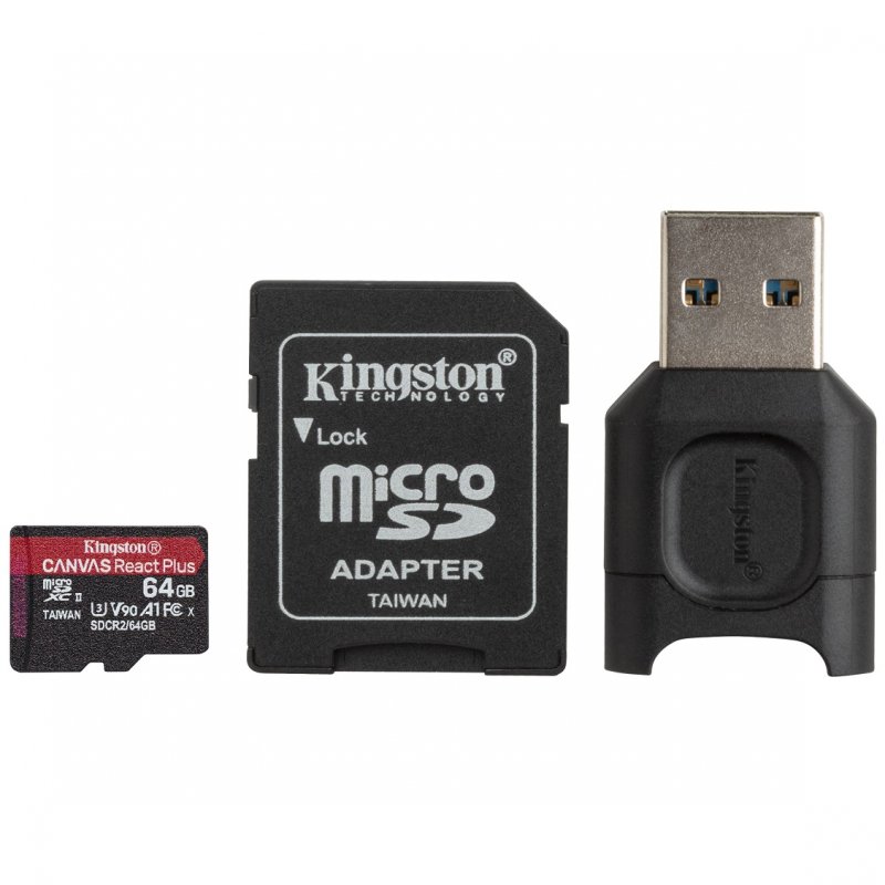 Kingston Canvas React Plus/ micro SDXC/ 64GB/ 285MBps/ Class 10/ + Adaptér - obrázek produktu