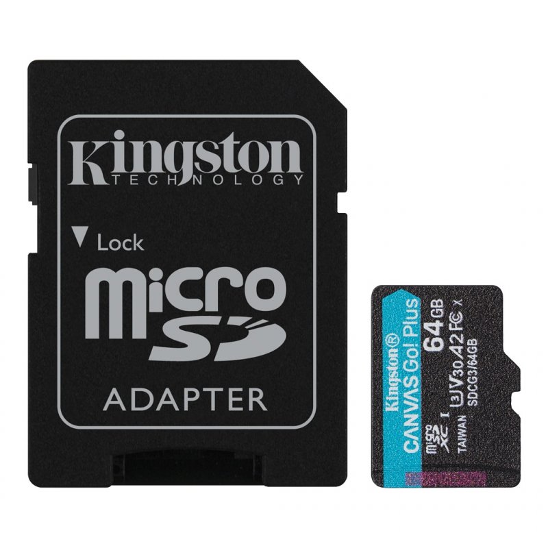 Kingston Canvas Go Plus A2/ micro SDXC/ 64GB/ 170MBps/ UHS-I U3 /  Class 10/ + Adaptér - obrázek produktu