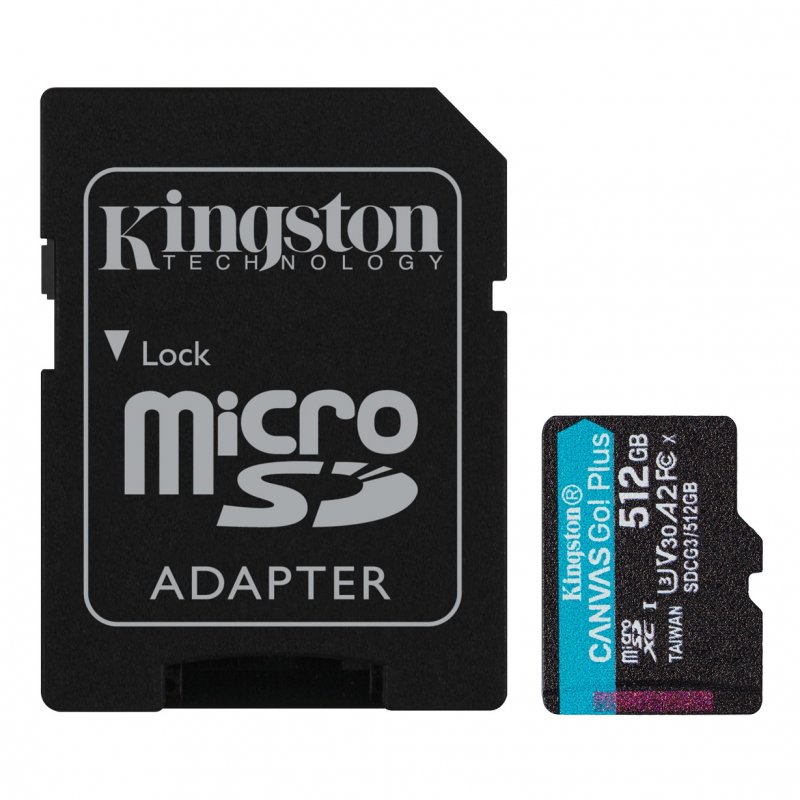 Kingston Canvas Go Plus A2/ micro SDXC/ 512GB/ 170MBps/ UHS-I U3 /  Class 10/ + Adaptér - obrázek produktu