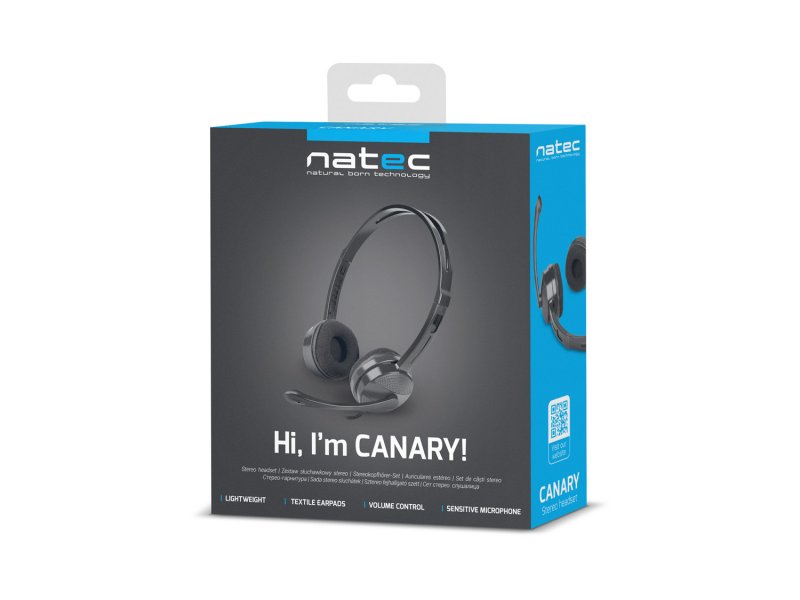 NATEC sluchátka s mikrofonem CANARY, černé - obrázek č. 2