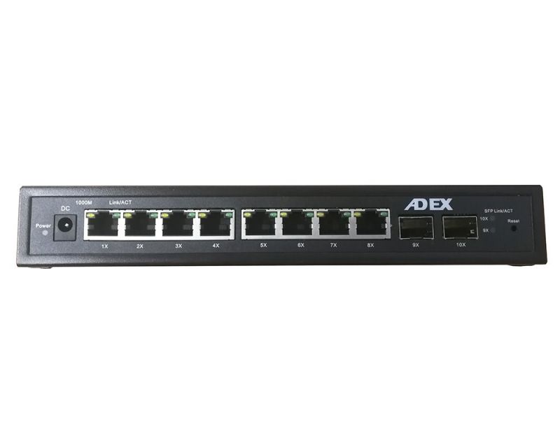 ADEX AD1000-8GPD-2FM reversní poe managed switch, 8x Gbit port,2x SFP, metal - obrázek produktu