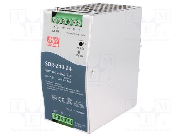 MEANWELL - SDR-240-24 - Průmyslový napájecí spínaný zdroj 24V 240W na DIN - obrázek produktu